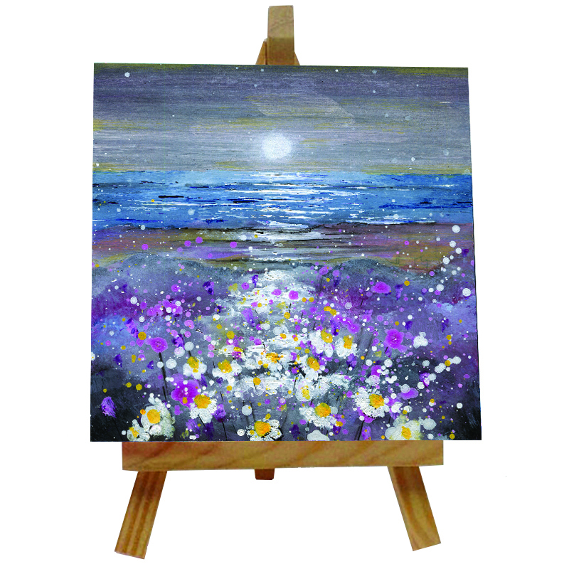 Daises in the Moonlight Tile with Easel